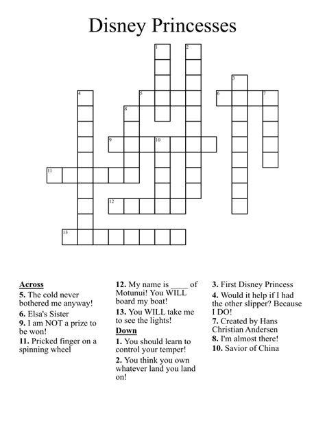 Printable Disney Crossword Puzzles