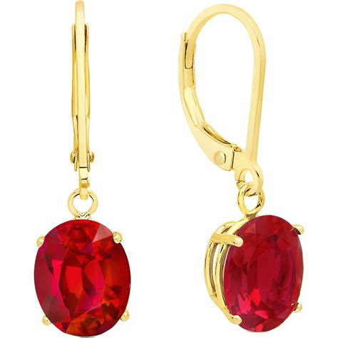 14k Yellow Gold Oval Created Ruby Leverback Earrings | Gemstone ...