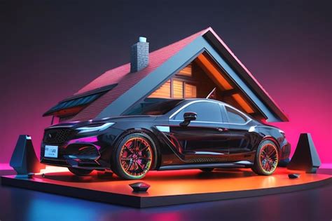 Premium AI Image | View point of creative luxury house modern model with a car