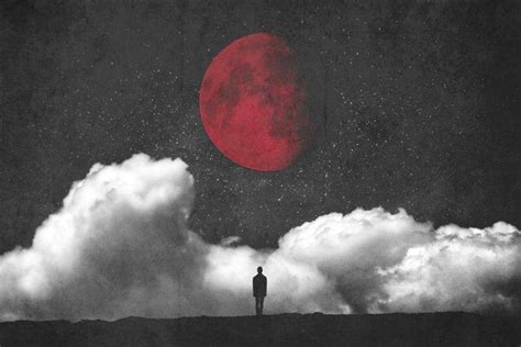 fantasy Art, Red Moon, Moon, Clouds, Minimalism, Silhouette Wallpapers HD / Desktop and Mobile ...