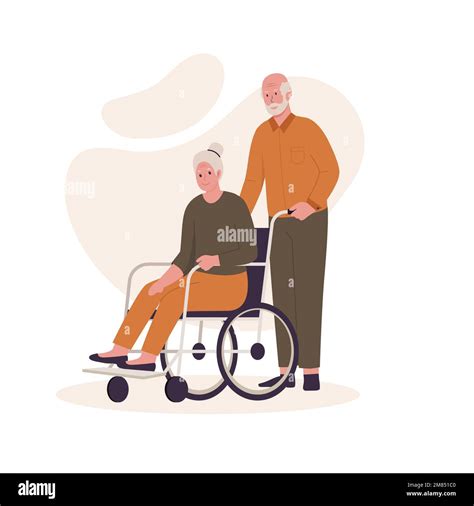 Grandpa pushing grandma's wheelchair vector concept. Illustrations for websites, landing pages ...