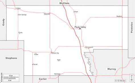 Garvin County free map, free blank map, free outline map, free base map boundaries, main cities ...