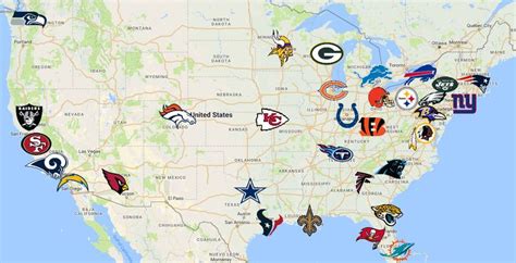 2019 Map of National Football League (NFL) Teams | Nfl teams, Nfl football teams, Nfl