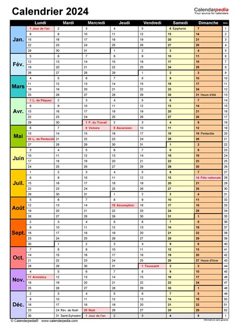 Calendrier 2024 Excel