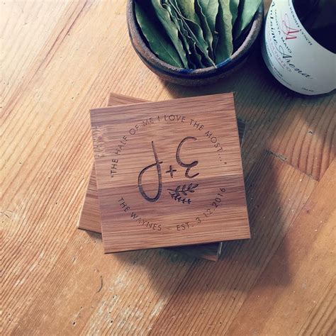 Personalized Bamboo Coaster Set w/ Engraved Initials | Etsy