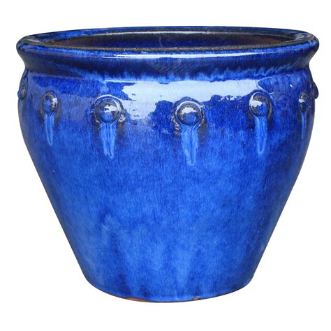 Allen + roth 7.1-in W x 7.5-in H Blue Ceramic Planter at Lowes.com