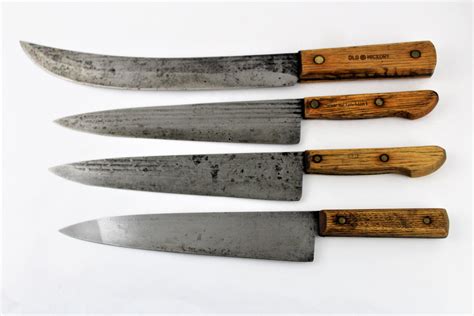 Vintage 1940s Set of Four Old Hickory Chef's Knives