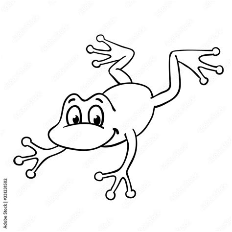 Little jumping frog in cartoon style, drawing in black outline. Isolated on white background ...