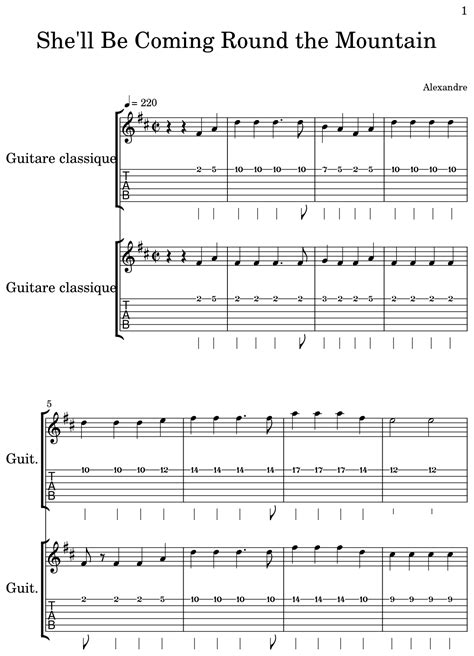 She'll Be Coming Round the Mountain - Sheet music for Classical Guitar