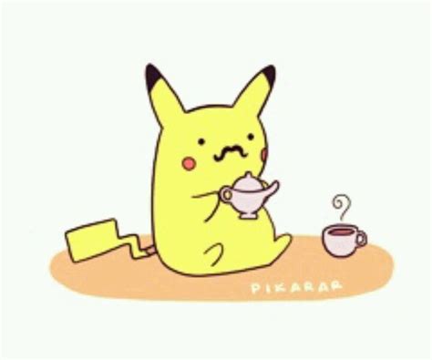 Pikachu Pokemon mustache tea English like. Adorable fan art Gotta Catch Them All, Catch Em All ...