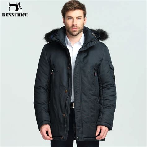 KENNTRICE Winter Jacket Padded Parka Men Long Mens Fur Parka Hood Removable Thick Padding Parkas ...