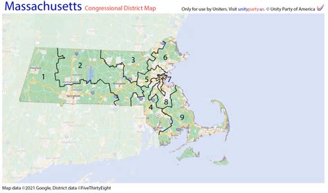 State of Massachusetts US Congressional District Maps - Unity Party