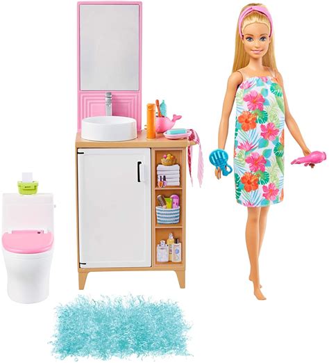 Barbie Doll and Bathroom Furniture Playset (11.5-inch Blonde), Vanity and Accessories, Gift for ...