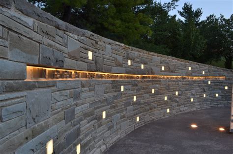 stone wall landscape night lighting - Google Search | Stone wall ...