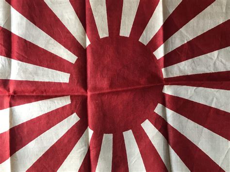 Original WWII Japanese ALMOST MINT NATIONAL "RISING SUN" WAR FLAG "45cm x 30cm". Flag brought ...