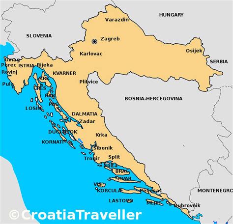 Map of Croatia with Major Cities