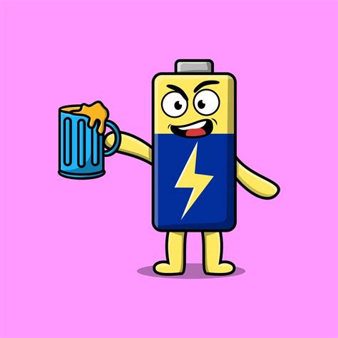 Battery cartoon mascot character with beer glass 13209999 Vector Art at ...