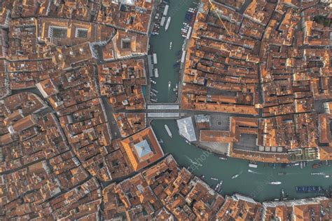 Aerial view of boats on Grand Canal in Venice, Italy - Stock Image ...