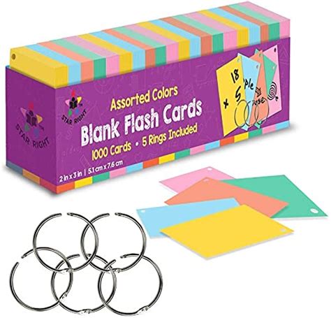 Buy Assorted Colored Blank Flash Cards for Studying - 2" x 3" Blank Index Notecards - 1000 Pre ...