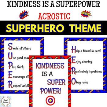 Kindness is a Super Power-Superhero Theme Bulletin Board-Acrostic Poster Set