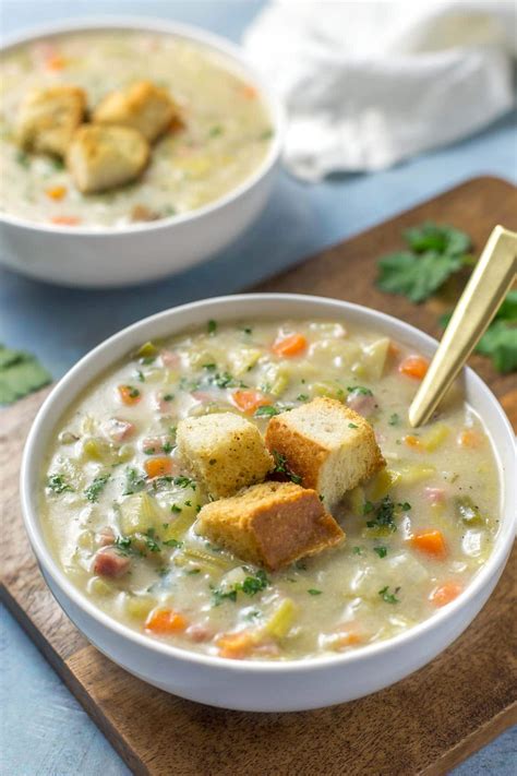 Dairy Free Potato Ham and Leek Soup | dairy free soup, potato soup ...