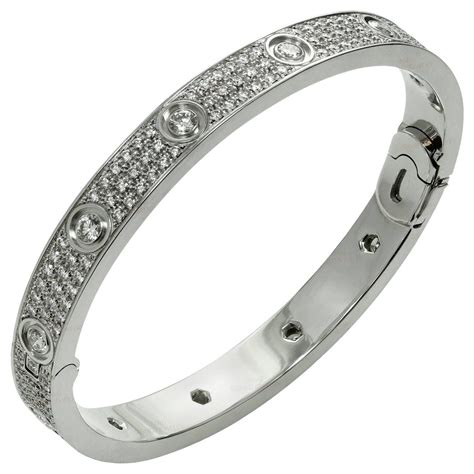 Cartier Love Pave Diamond Gold Bangle Bracelet For Sale at 1stdibs