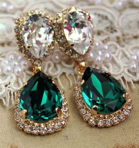 Emerald Chandelier Earring Estate Earrings Bridal Emerald - Etsy