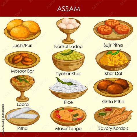 illustration of delicious traditional food of Assam India Stock Vector ...