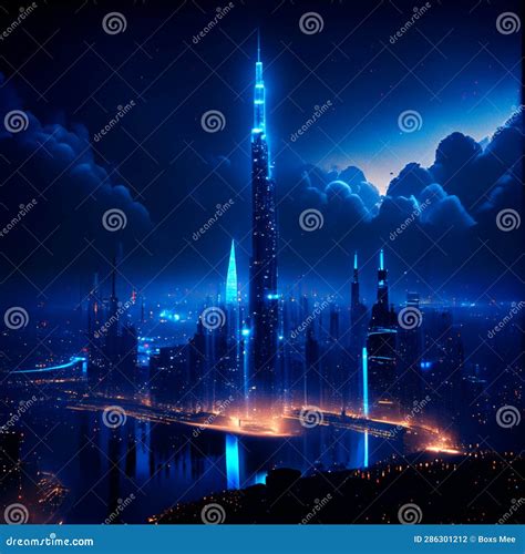 Futuristic City at Night. Futuristic Cityscape Stock Illustration - Illustration of architecture ...