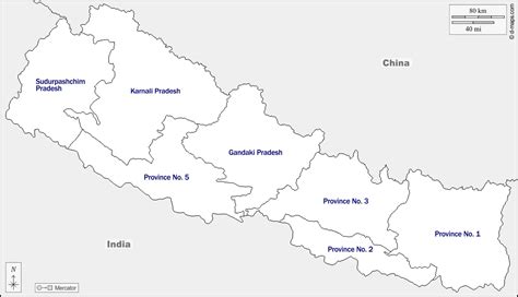 Nepal free map, free blank map, free outline map, free base map boundaries, provinces, names