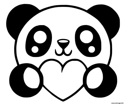 Coloriage panda coeur kawaii - JeColorie.com