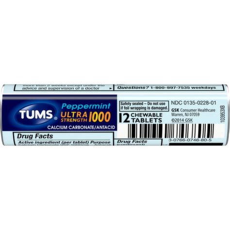 Tums Antacid, Ultra Strength, 1000 mg, Chewable Tablets, Peppermint