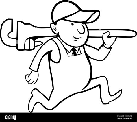 Cartoon style illustration of a plumber or handyman holding carrying a ...