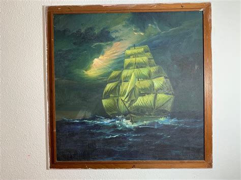 Oil Painting of ship at sea, Furniture & Home Living, Furniture, Other Home Furniture on Carousell