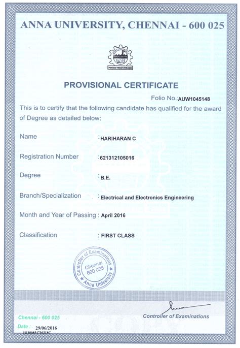 Provisional certificate | Thesis Electrical Engineering - Docsity