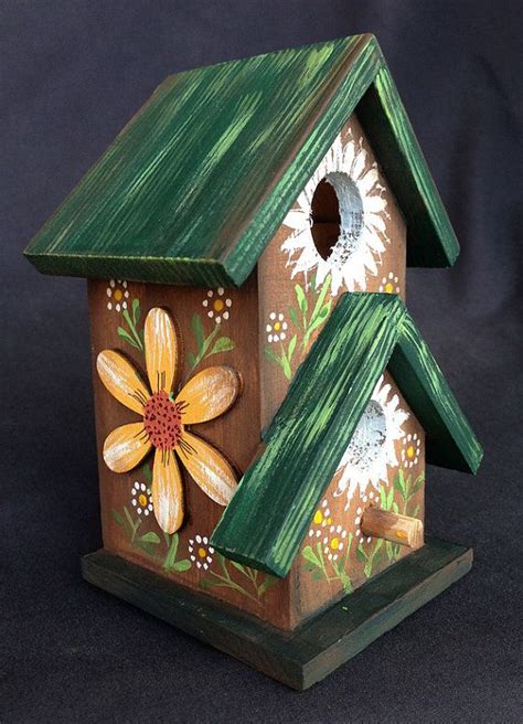 COMING UP DAISIES Mini Birdhouse original by KrugsStudio on Etsy, $17.99 | Bird houses painted ...