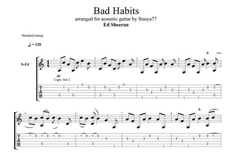 Bad Habits for guitar. Guitar sheet music and tabs.