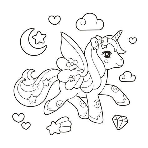 Premium Vector | Cute unicorn coloring page illustration