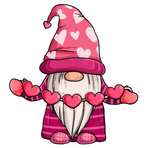 Valentine Gnomes PNG Image, Valentine Gnome With Pink Hearts, Valentine ...
