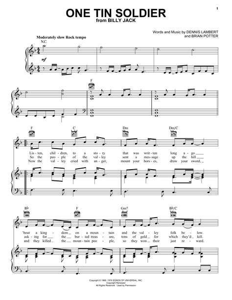 One Tin Soldier | Sheet Music Direct