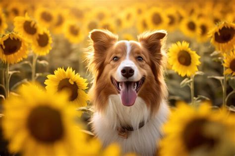 Premium AI Image | A dog in a field of sunflowers