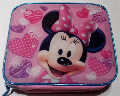 Minnie Mouse Pink and Blue Insulated Lunch Box with Hearts, Flowers and ...