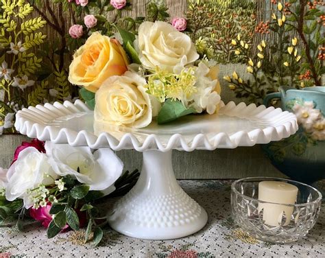 Milk Glass Cake Stand Vintage Cake Stand Wedding Cake Stand White Cake Stand Cupcake Stand ...