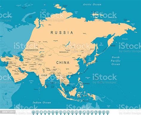 Asia Map Stock Illustration - Download Image Now - Arabia, Asia, Beige - iStock