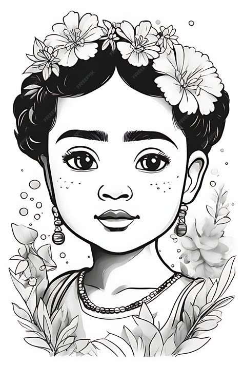 Premium AI Image | Frida Kahlo Coloring Page for Kids and Adults Print and Color