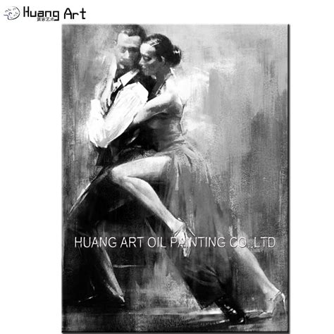 Top Artist Pure Hand painted High Quality Impression Black And White Tango Oil Painting on ...
