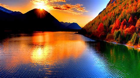 Sunset at Lake Mountain Beautiful Wallpapers HD / Desktop and Mobile Backgrounds