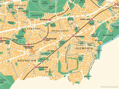 Hounslow (London borough) retro map giclee print – Mike Hall Maps ...