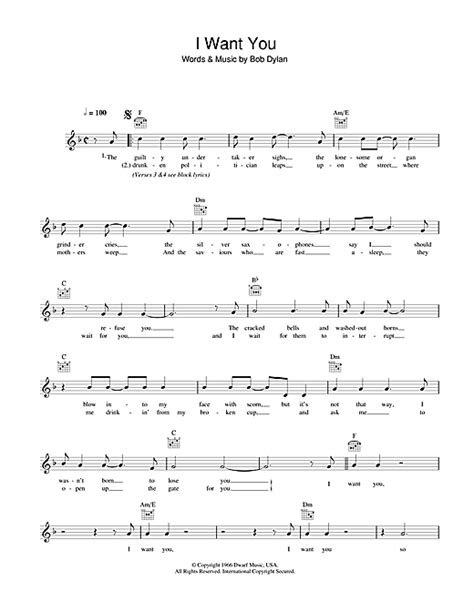 Bob Dylan "I Want You" Sheet Music Notes | Download Printable PDF Score 38471