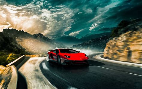 Download wallpapers Lamborghini Aventador SV, 4k, drift, 2018 cars, road, red Aventador ...